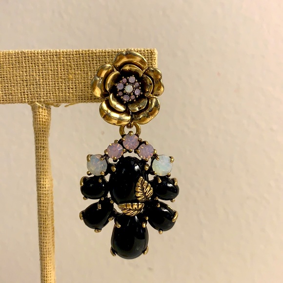 Chloe + Isabel Iridescent Crystal and Opal Drop Earrings w/ Brass Flower Design - Picture 4 of 8